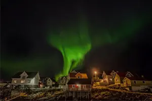 Aurora Borealis or Northern Lights in the Lofoten Peninsular, Arctic circle, Norway