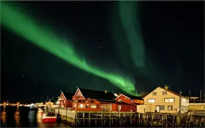 Arctic Prints: Aurora Borealis or Northern Lights in the Lofoten Peninsular, Arctic circle, Norway