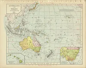 Images Dated 1st August 2019: Australia Antique Victorian Engraved Colored Map, 1899