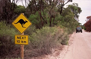 Images Dated 12th May 2014: Australia, dirt road with kangaroo crossing sign