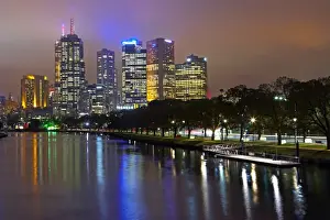 Allan Baxter Prints: Australia, Melbourne, Yarra river and cityscape illuminated at dusk