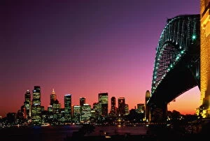 Images Dated 1st May 2014: Australia, New South Wales, Sydney Harbour Bridge and city at dusk