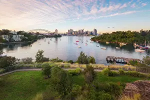 Business Prints: Australia Sydney Central Business District landmarks around Sydney Harbour view from Waverton