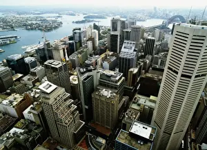 Sydney Harbour View Prints: Australia, Sydney, downtown buildings, aerial view