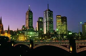 Light Natural Phenomenon Prints: Australia, Victoria, Melbourne, Swanston Street Bridge, dusk