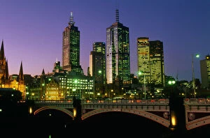 John W Banagan Collection: Australia, Victoria, Melbourne, Swanston Street Bridge, dusk