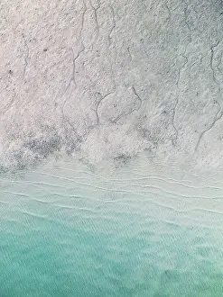 Aerial Beach Photography Prints: Beach scene in Wille Creek estuary shot from a birds-eye perspective