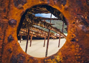 Fine Art Photography Collection: beached, coast, maheno, scenery, boat, rust, ocean, rusting, orange, vintage, corrosion