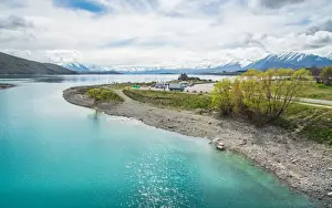 The beautiful landscape of lake Tekapo with church of the good shepherd at the edge of the lake