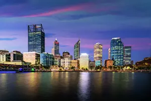 Beautiful View of Perth City Centre From Swan River with Elizabeth Quay and Skyscraper
