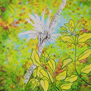 Bird Nest Fern and Palm Trees in Rain Forest Acrylic Painting