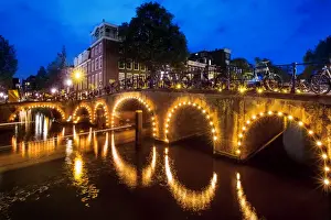Arch Prints: The Blue Hour of Amsterdam Bridges and Canals, North Holland, Netherlands