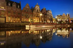 Lights Prints: The Blue Hour of Ghent & the Graslei, East Flanders, Belgium, Europe