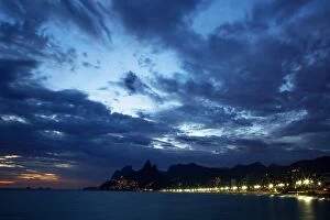 Images Dated 29th February 2016: The Blue Hour of Ipanema Beach with Vidigal in the Background, Rio de Janeiro, Brazil, South America