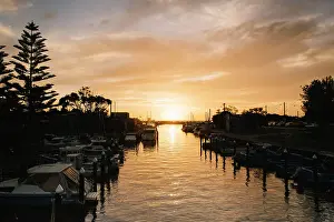 Images Dated 2021: Boats anchored along Mordialloc creek during a beautiful sunset in Melbourne
