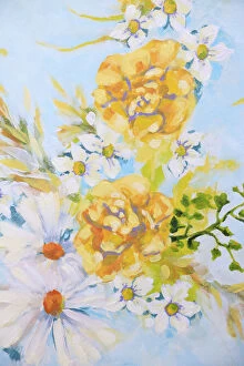 Images Dated 22nd May 2021: Bouquet of Yellow Roses, Blossom, Daises, and Fern