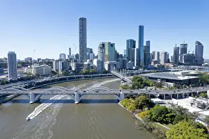 Colour Image Prints: Brisbane city skyline from above Brisbane River