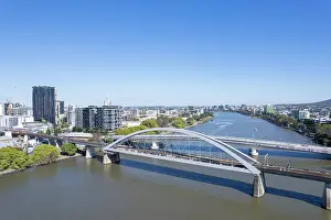 Colour Image Prints: Brisbane city skyline from above Brisbane River