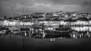 Mariusz Kluzniak Prints: Brixham old town marina reflections at night