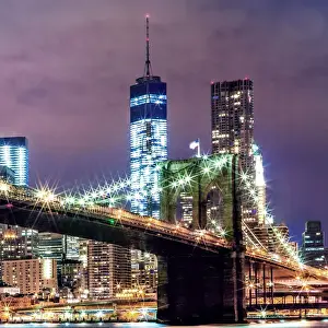 Az Jackson Prints: Brooklyn Bridge shining bright at dusk