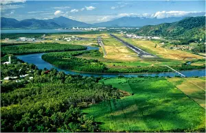 Cairns Prints: Cairns airport, Aerial view, Queensland, Australia