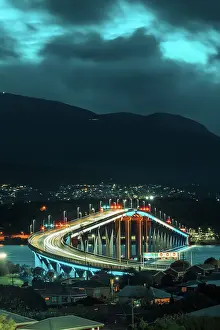Tasmania (TAS) Prints: The Car Light Trails on Tasman Bridge at Dusk in Tasmania, Australia