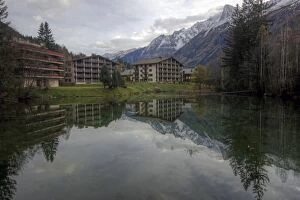 Images Dated 4th November 2012: Chamonix holiday accommodation and Alps reflection