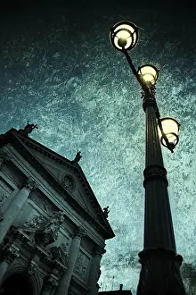 Electricity Prints: Church and light lamp in Venice