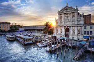 Urban Skyline Prints: Church of the Scalzi & Santa Lucia Railway Station in Venice, Italy