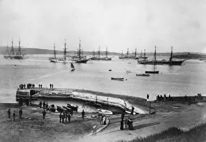 Circa 1867: A view across Sydney Harbour, New South Wales in Australia