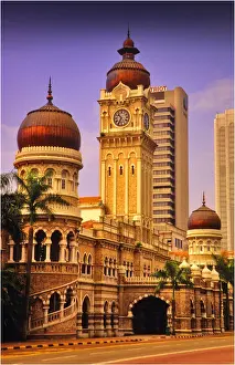 Malaysia Prints: City view and the historic railway station, Kuala Lumpur, Malaysia