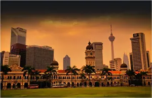 Malaysia Prints: City view and the historic railway station, Kuala Lumpur, Malaysia