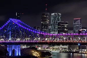 Business Prints: Cityscape of Brisbane City and the Story Bridge taken at night from across the Brisbane