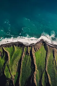 Images Dated 2nd August 2019: Cliff edge and the Atlantic ocean taken by drone, Lanzarote