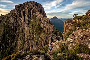 Climbing Lighting Ridge at Eliza Plateau in South West Tasmania