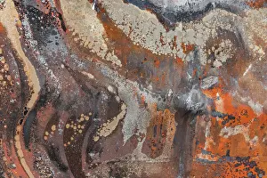 Abstract Aerial Art Prints: Close up image showing part of a rusty car door in the Australian outback