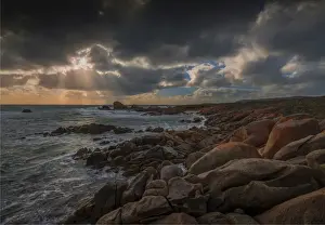 Coastal view of the docks, west coastline of Flinders Island, Bass Strait, Tasmania, Australia