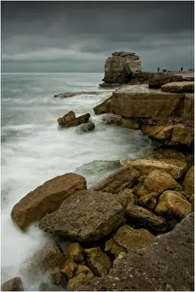 Rough Prints: Coastline and Fishermen, Pulpit rock, Isle of Portland, Dorset, England