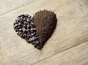 Abstracts Collection: Coffee beans and grounds forming a heart shape