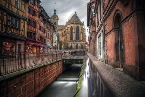 Images Dated 31st January 2015: Colmar Cathedral, street and canal