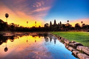 Images Dated 25th March 2012: Colourful Cambodia Sunrise, Angkor Wat, HDR