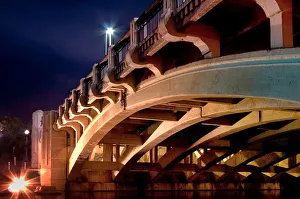 The Concrete Arch of Adelaide of the City Bridge Carrying King William Road At Night, Adelaide, South Australia The Concrete Arch of Adelaide of the City Bridge Carrying King William Road At Night, Adelaide, South Australia