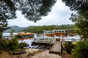 Town Prints: Corinna ferry crossing Pieman River at West Coast Tasmania