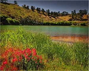 Crater lake, a smaller body of water within the nature reserve of the Blue Lake, Mount Gambier, South Australia