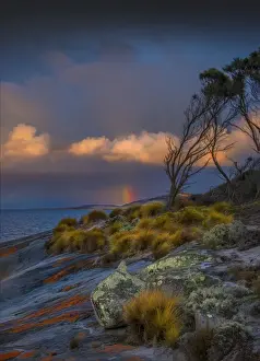 Rocky Coastline Prints: Dawn Rainbow Marshall Bay