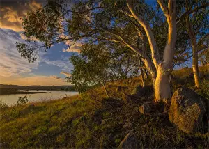Dawn skies reflected over lake Jindabyne in the snowy mountains Alpine High Country