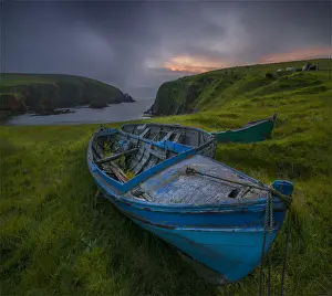 North Sea Prints: Derelict fishing boats, Spiggi, Shetland Islands Scotland