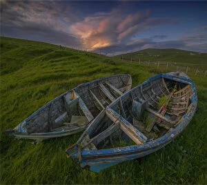 Images Dated 13th July 2015: Derelict fishing boats, Spiggi, Shetland Islands Scotland