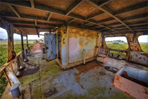 Shipwreck Prints: Derelict old Freighter ship lying in a mangrove swamp