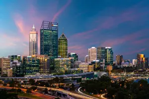 Downtown Perth city skyline at twilight in Western Australia, Australia
